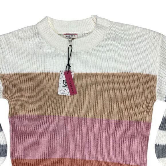 Andree By Unit Color Block Sweater Striped Super Soft Sz L Balloon Sleeves NWT - Picture 2 of 16